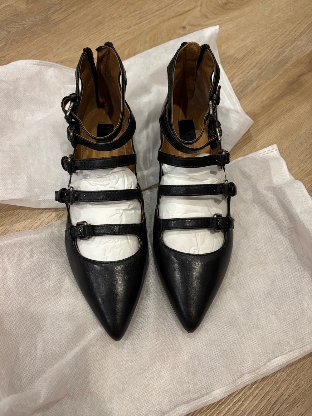 Frye leather flats with straps